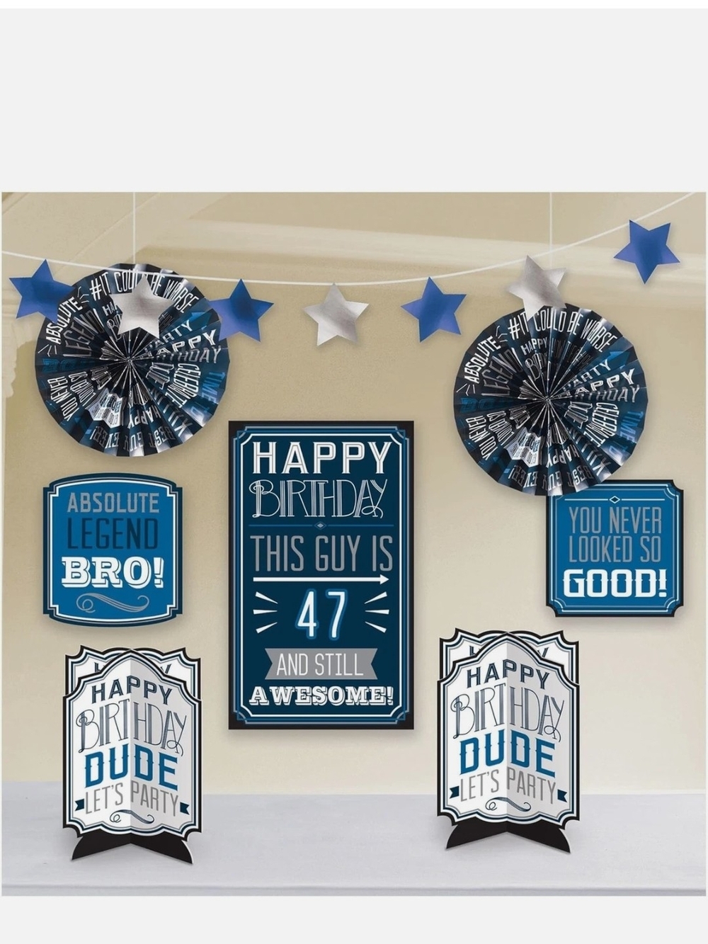 Men's Add-Any-Age Birthday Party Room Decoration Kit - Navy & White